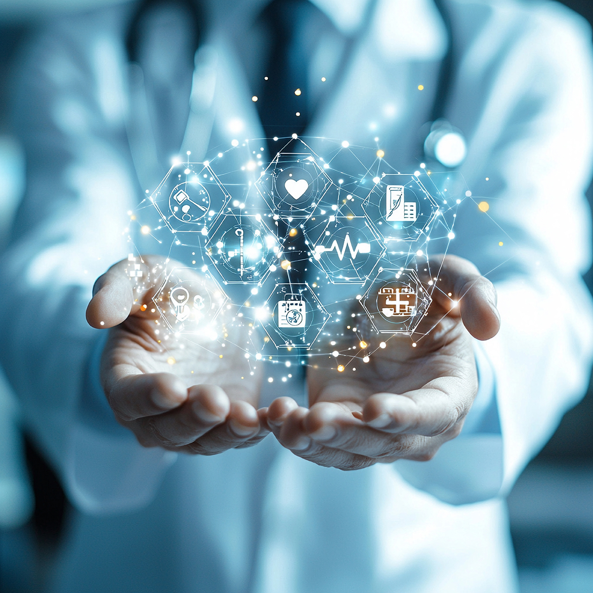 Ai generates healthcare innovations male doctor holding medical